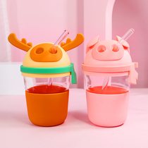Cartoon straw glass female high temperature portable thick water Cup cute girl heart Cup creative personality trend