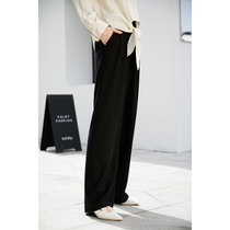 Black mercerized worsted wool trousers womens drooping loose mopping wide leg pants straight pants 2020 new