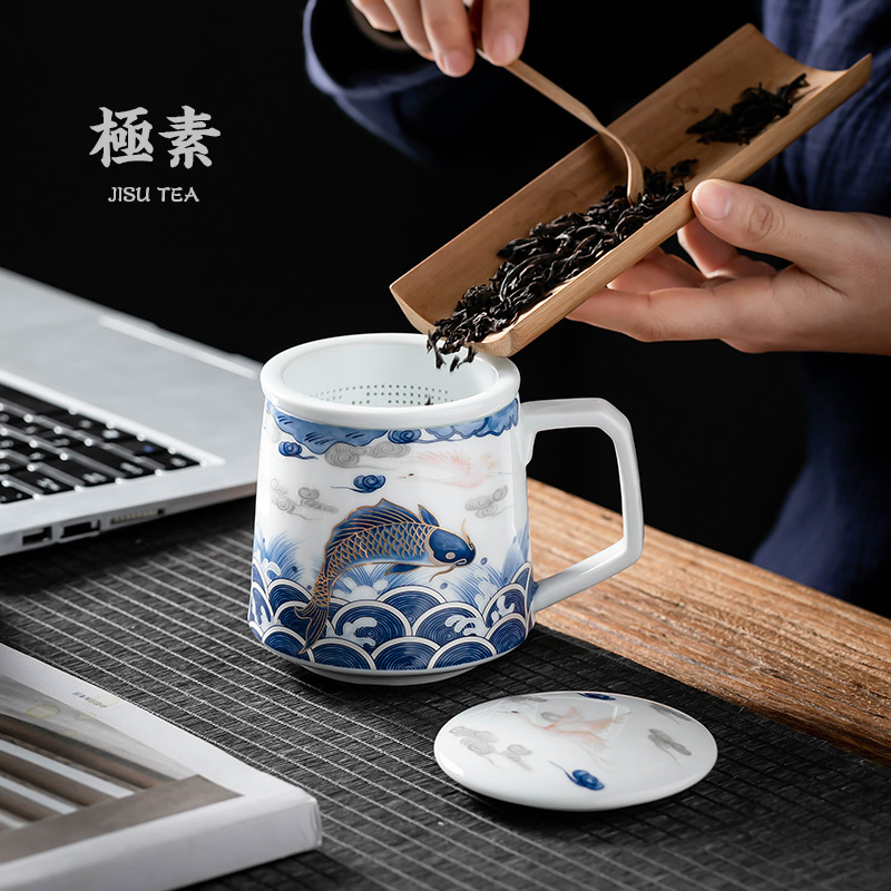 Dragon fish pole element | tea cup of ceramic tea cup tea tea separator office with cover filter cup