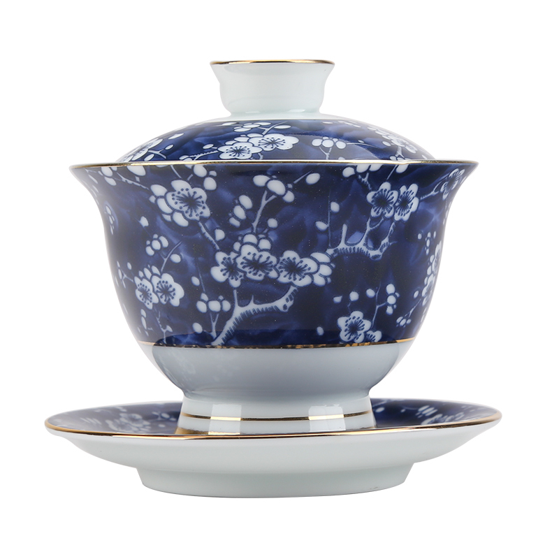 Jingdezhen blue and white porcelain tea tasted silver tureen silver gilding three to 999 kungfu tea ware bowl ceramic cups