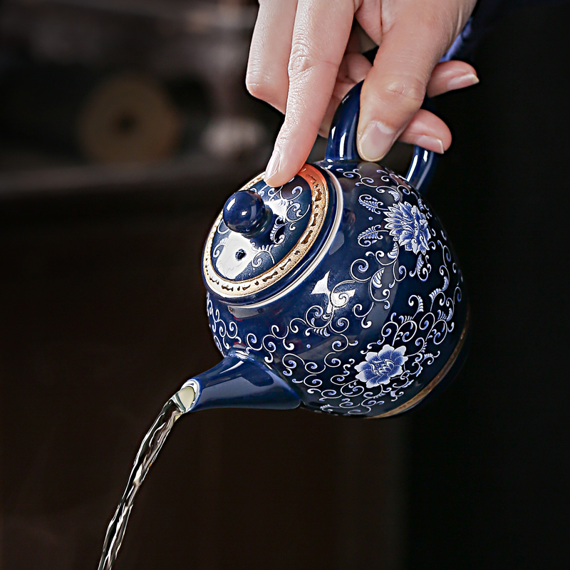 Jingdezhen coppering. As silver teapot 999 sterling silver colored enamel craft bladder kung fu tea set household teapot silver pot