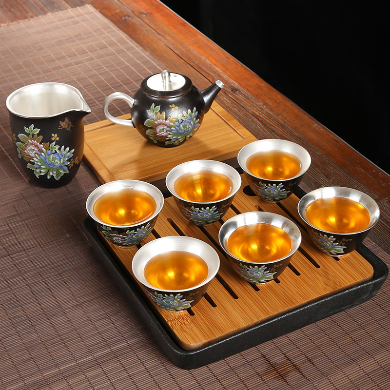 Ceramic coppering. As silver tea set 999 sterling silver set special kung fu tea tureen teapot whole household gift box