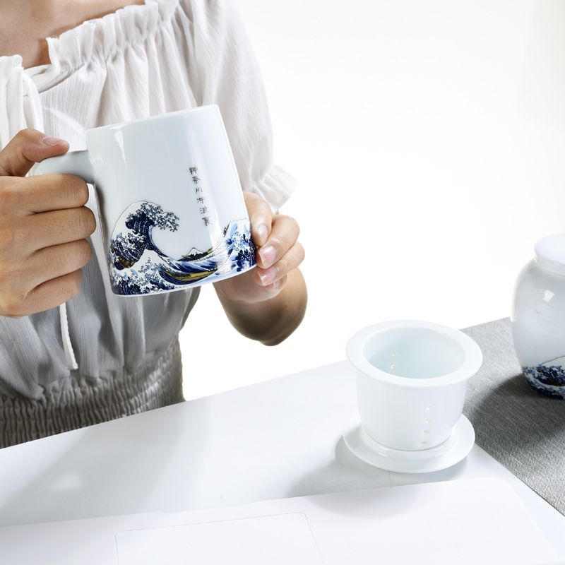 Jingdezhen ceramic cups with cover with separate the office gift boxes of a complete set of tea cups cup mark cup