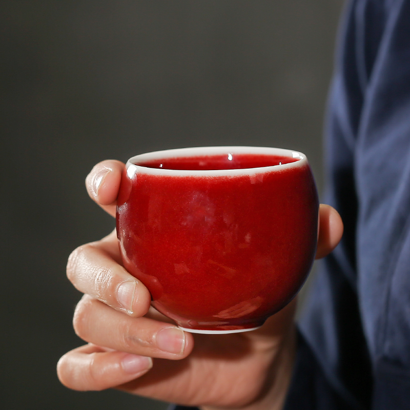 Jingdezhen ruby red glaze masters cup checking ceramic cups with silver kung fu tea set sample tea cup silver cup