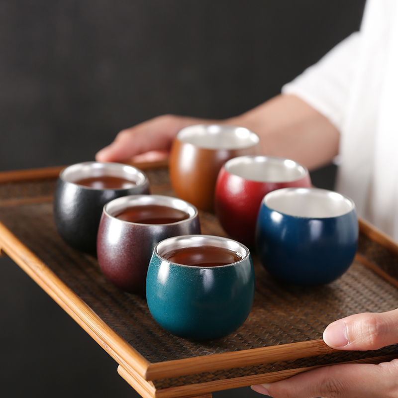 Silver cup 999 sterling Silver checking ceramic coppering. As kung fu tea set sample tea cup Silver cup single CPU meditation cup small tea cups