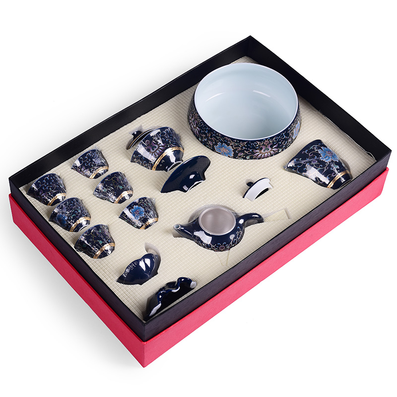 Jingdezhen tasted silver tea set silver gilding household kung fu tea tea pot lid bowl of a complete set of office gift boxes