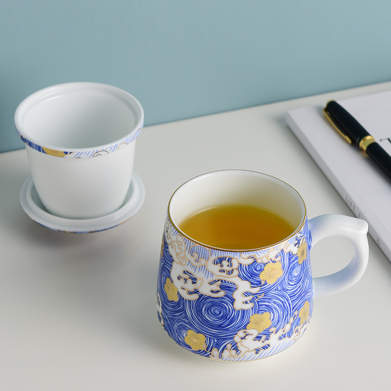 Colored enamel glass boss glass ceramic cup home office with cover filtration separation tea tea cups of men and women