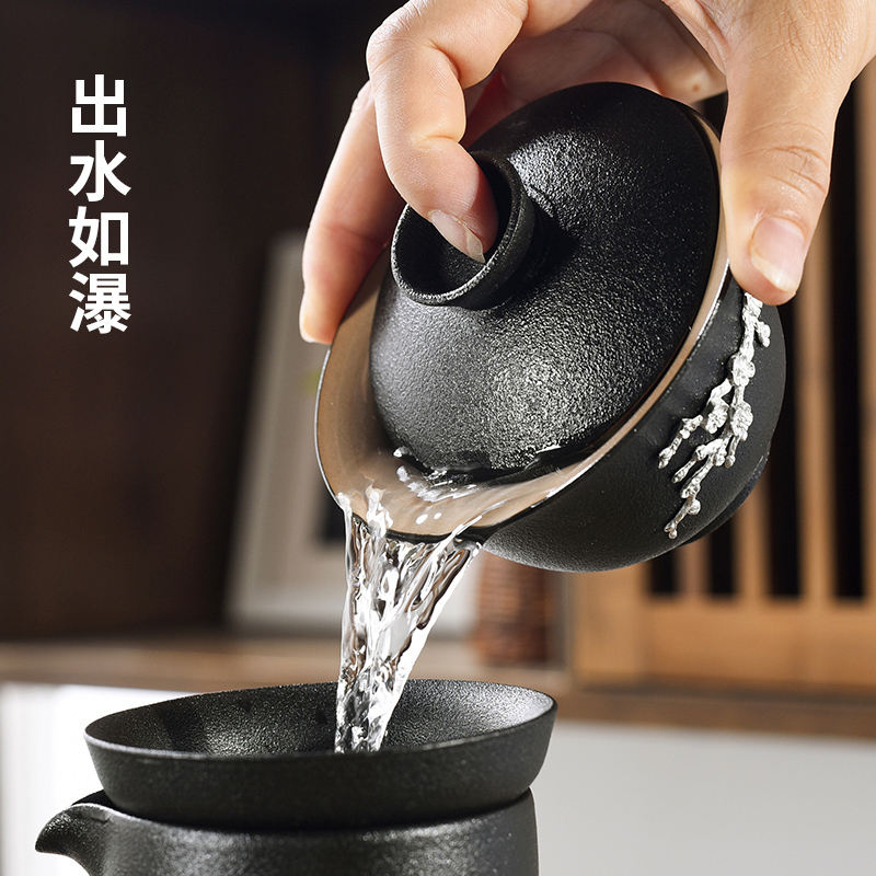 Creative Japanese manual tureen three cups of black to kung fu tea set household ceramics with tin tea bowl to bowl
