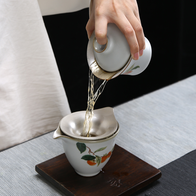 Jingdezhen your up ceramic coppering. As silver tea set 999 sterling silver suit household Japanese kung fu tea cup silver bowl