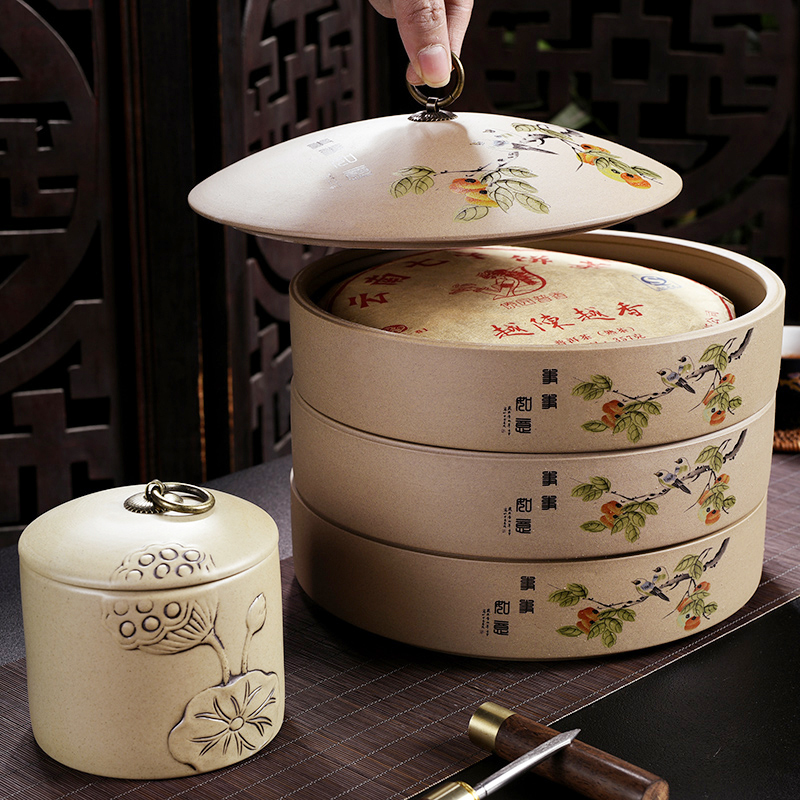 Coarse pottery ceramic seal pot large deposit and receives white tea caddy fixings puer tea cake tea box packing box