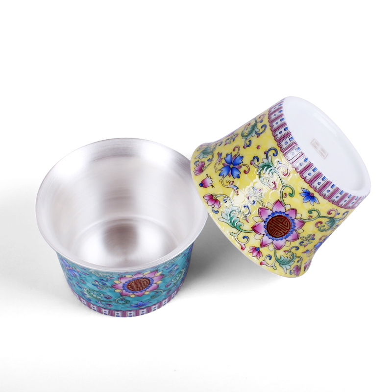 Jingdezhen ceramic sample tea cup tea master single cup silver enamel cup silver 999 authentic kung fu tea cups