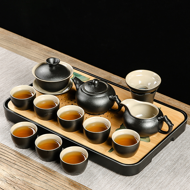 Black ceramic kung fu bo yao zen tea set the home office of a complete set of tea teapot teacup GaiWanCha plate