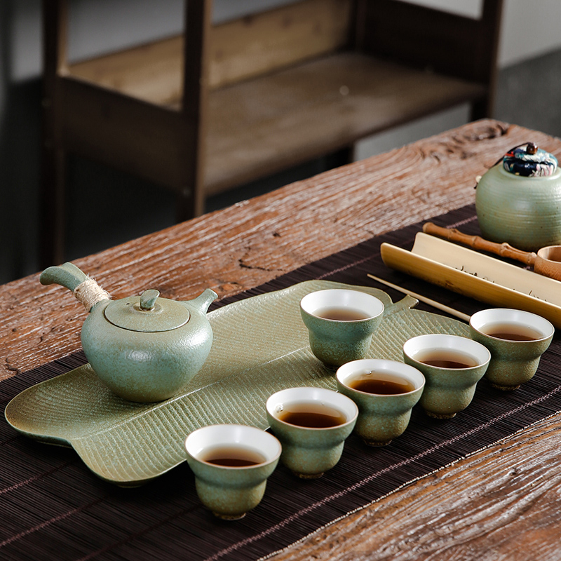 Bo yiu-chee coarse pottery banana leaf tea tray tea set ceramic household contracted dry teapot teacup tea gift sets