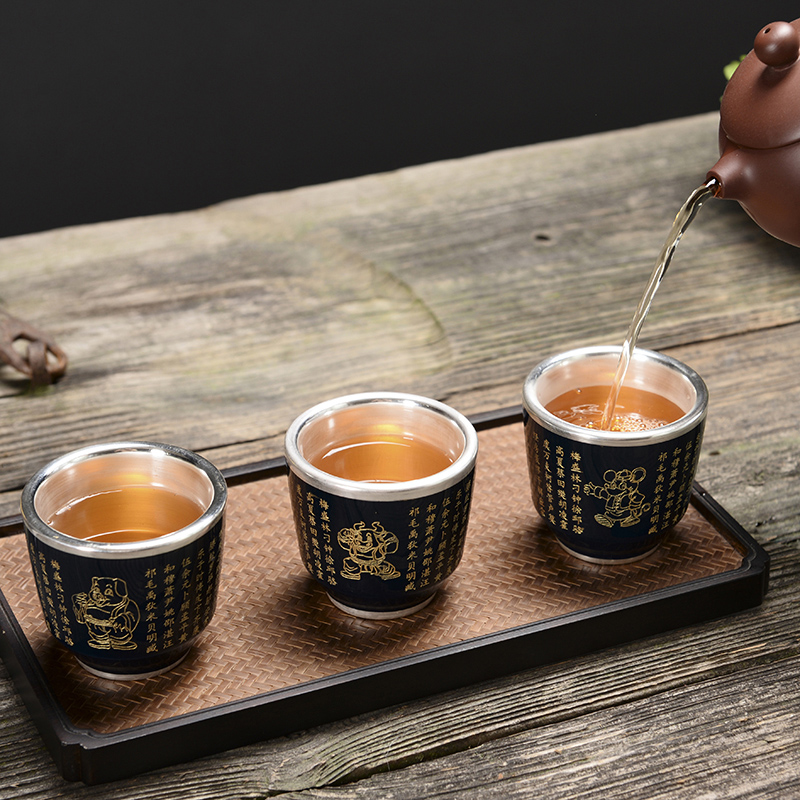 Tasted silver gilding 12 zodiac master cup single cup silver cup ceramic sample tea cup set silver bowl tea kungfu