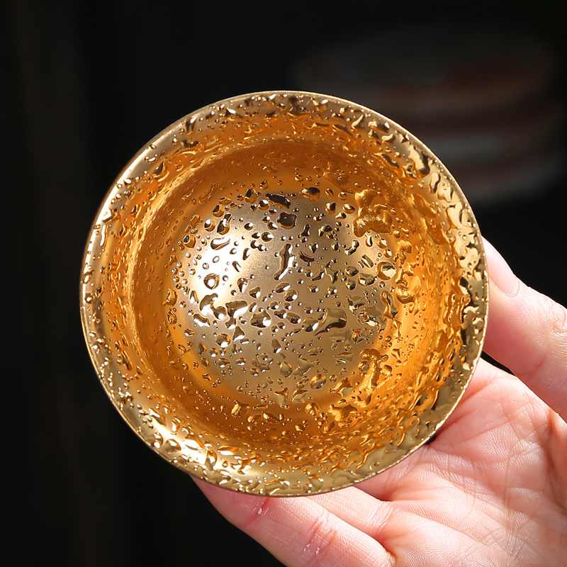 Hand - made gold cup pure 24 k gold, 999 silver and gold tea master cup single cup large - sized ceramic yellow marigold