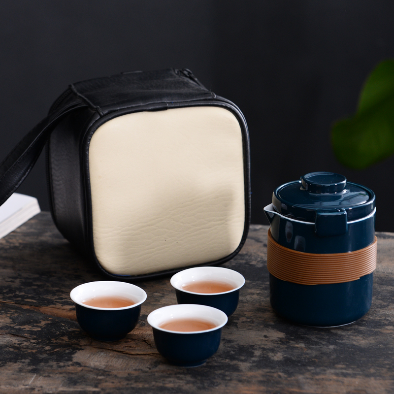 Kung fu tea set simple portable celadon travel package crack cup a pot of 2 cup is suing filtering cup suit the teapot