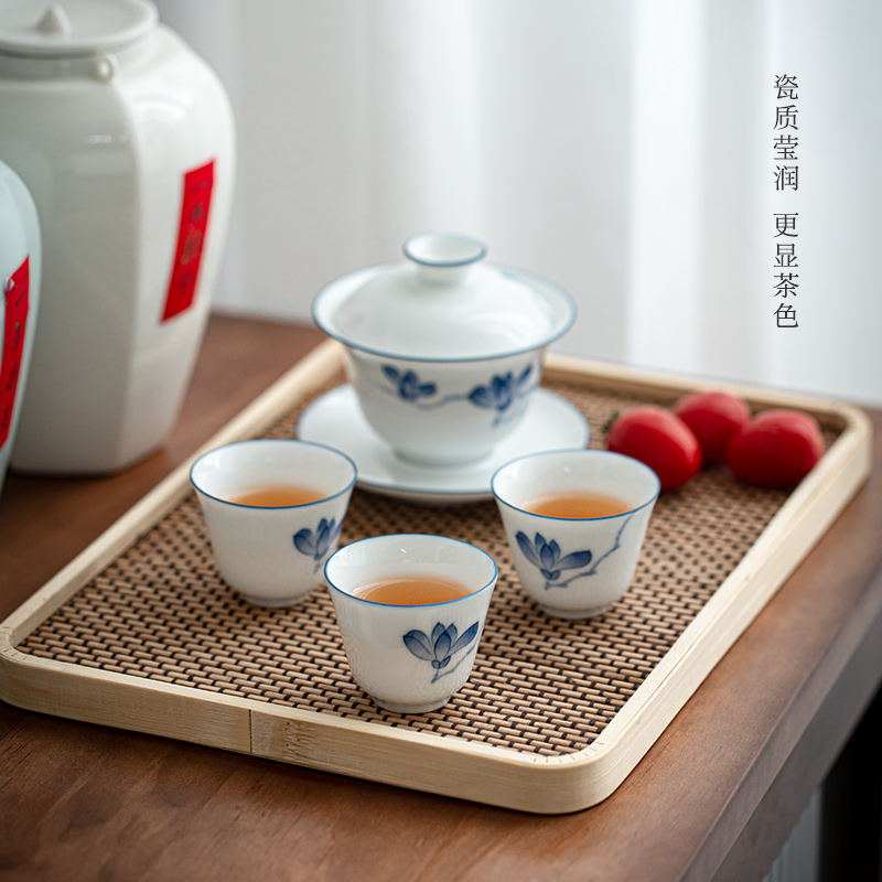 Thin foetus tureen kung fu tea sets tea cups porcelain white porcelain of a complete set of demand flower porcelain tureen tea gift box packaging