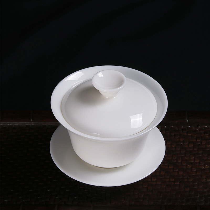 Soil dehua manual three story tureen tea cups of jade white porcelain ceramic kung fu tea bowl