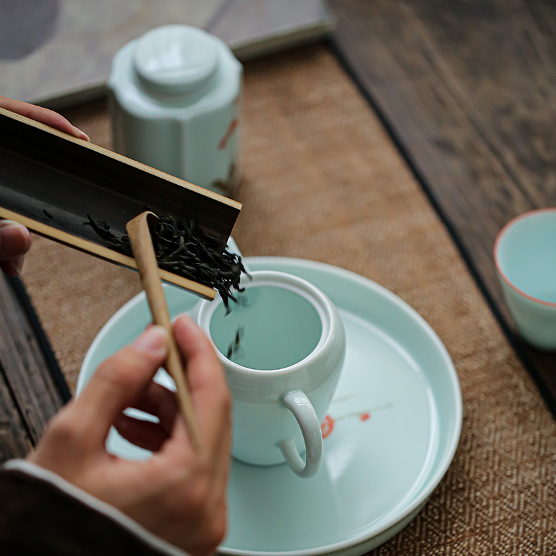 The Home office shadow green name plum flower ceramic hand - made kunfu tea tea tea teapot teacup suit I and contracted