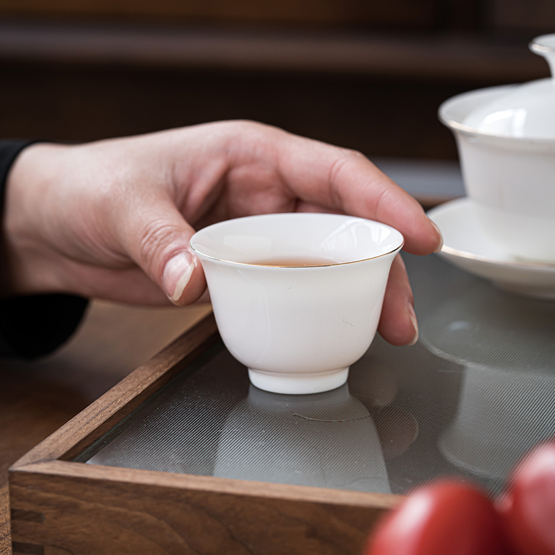 Dehua suet jade white porcelain cups ceramic suit household suet white jade sample tea cup contracted kung fu tea bowls