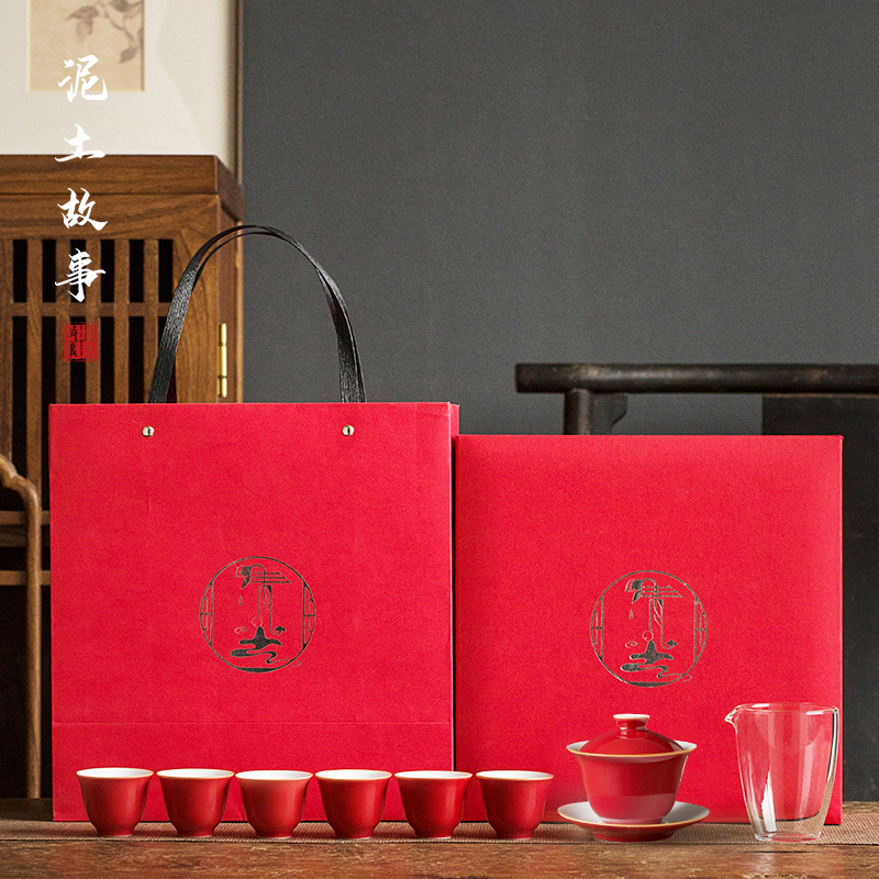 Earth story jingdezhen offering red tea set manual of a complete set of ji checking ceramic tureen kung fu tea set