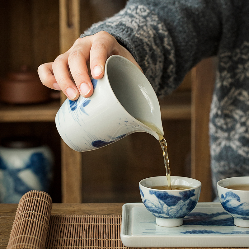 Jingdezhen hand - made porcelain kangxi landscape points of tea ware fair keller kunfu tea, kungfu tea set