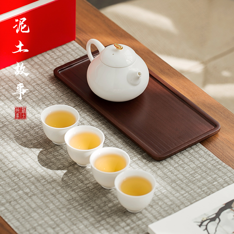 Dehua white porcelain tea set household Japanese small set of simple ceramic office kung fu tea gifts gift