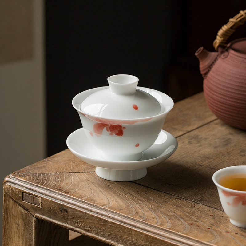 Jingdezhen pure manual hand - made fish play only three tureen tea cups a single thin foetus ceramic bowl kung fu tea set