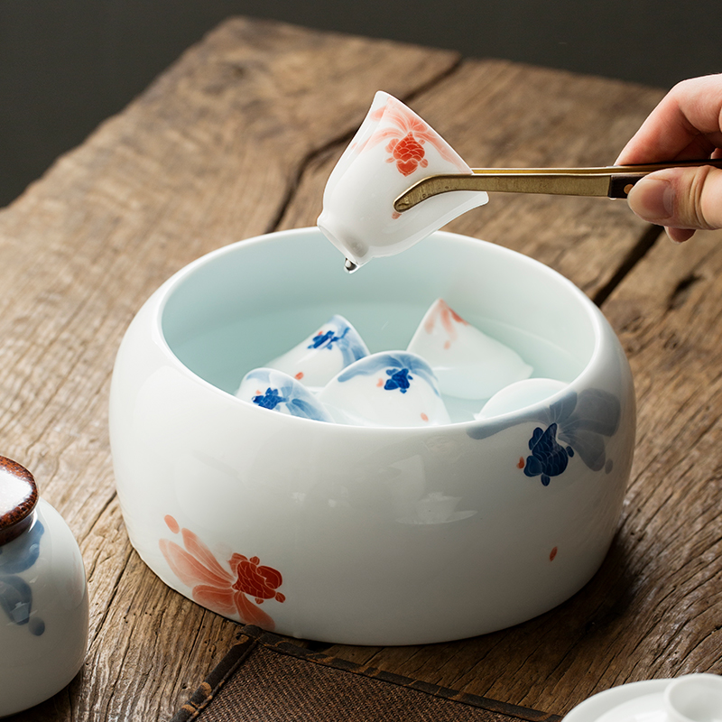 Jingdezhen hand - made ceramic fish play tea to wash to the home of kung fu tea cups to wash large writing brush washer wash water jar is large