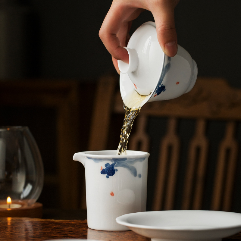 Tureen tea bowl large ceramic white porcelain kung fu tea tea set jingdezhen blue and white porcelain bowl three bowls of individual