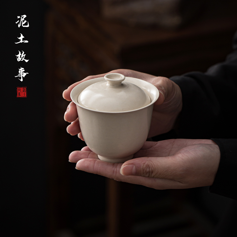 Jingdezhen tureen plant ash kung fu tea set small size only three bowl of manual household ceramic bowl is Japanese