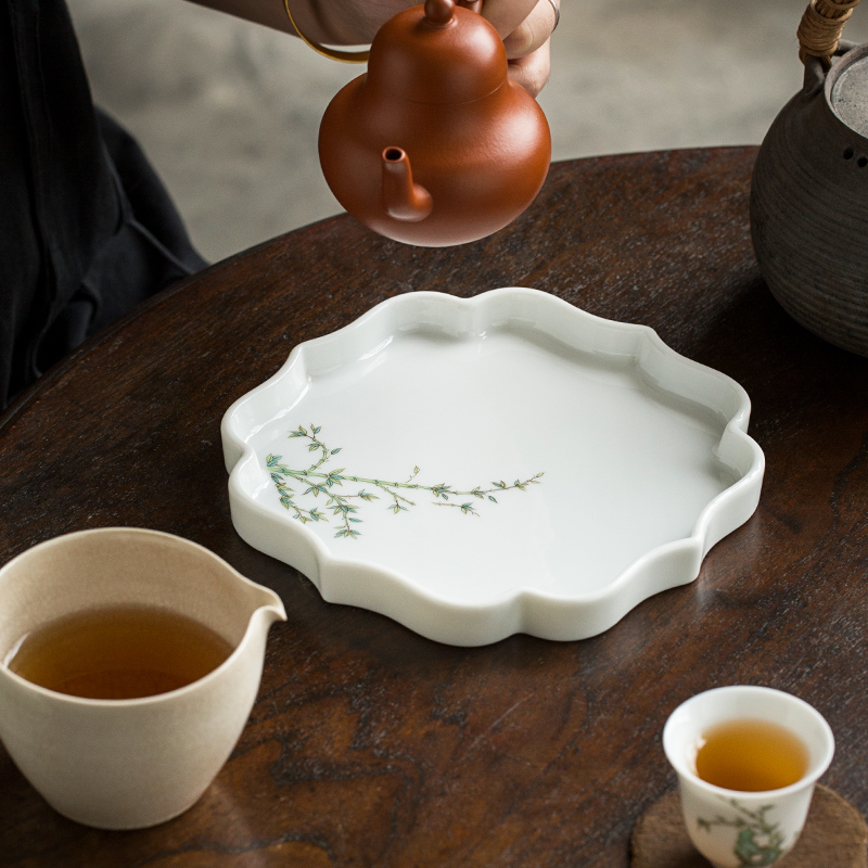 Jingdezhen sweet white porcelain pot of bearing dry bamboo table manually raise plate small pot manual creative tea accessories