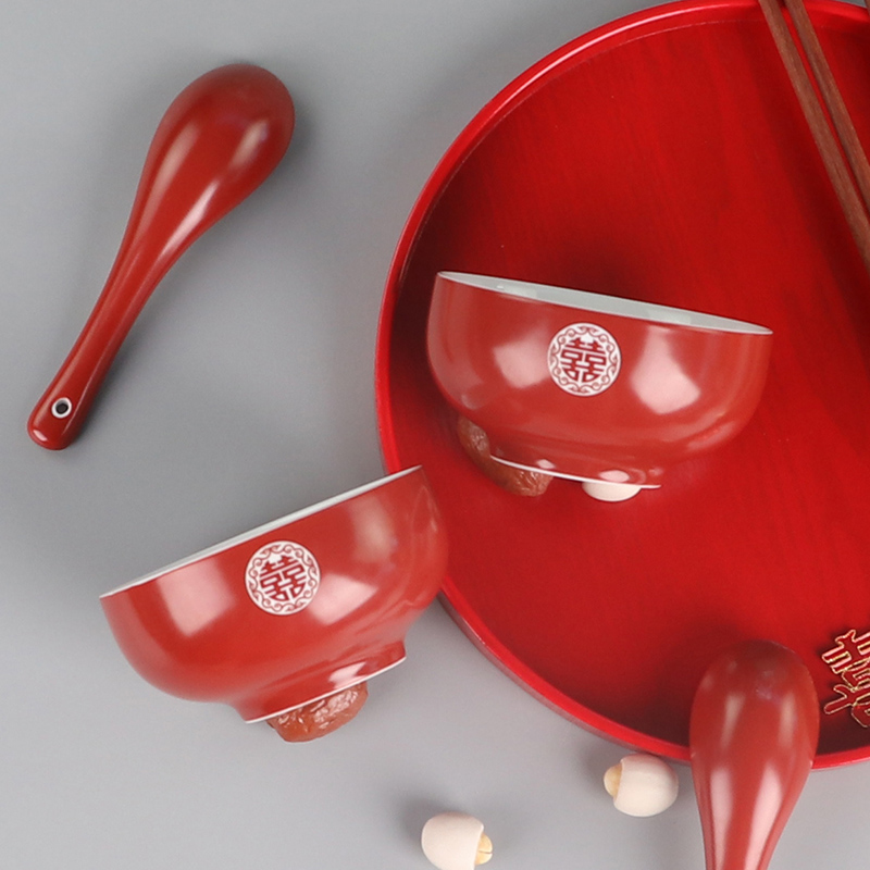 I swim marriage red double happiness ridiculous snack bowl bowl spoon set of chopsticks products of jubilation wedding tableware question