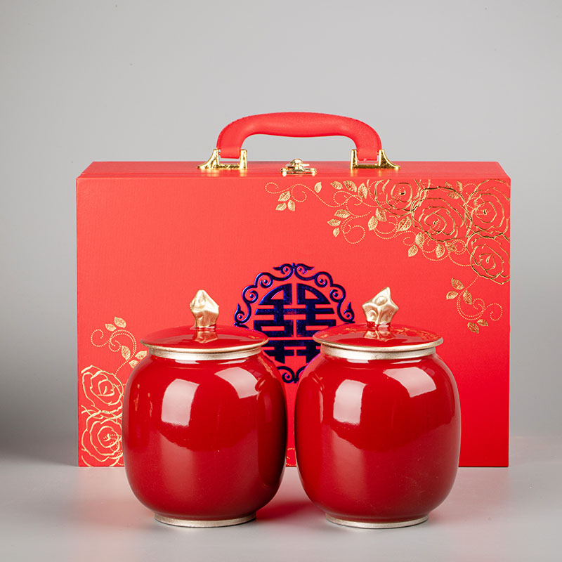 I swim wedding wedding red sugar pot jujube tea can seal as cans ceramic household dowry gifts custom