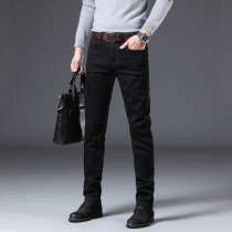 Hong Kong autumn straight jeans mens Black Tide brand elastic slim mens pants Korean trend high-end casual trousers