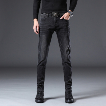 Hong Kong Tide brand black jeans mens summer thin Korean version of the trend Joker slim fit small feet casual high-end mens pants
