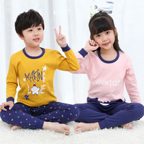 Childrens sleepwear female spring and autumn cotton girls autumn and winter boys long sleeve autumn boys and girls clothing primer set