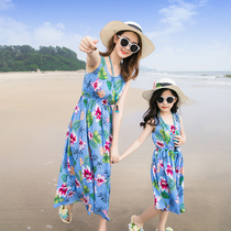 Internet celebrity beach parent-child summer dress new family of three and four seaside travel vacation foreign style mother and daughter dress