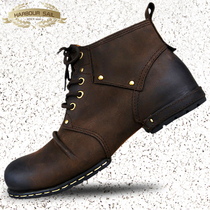 (Broken code clearance) domineering European and American Martin boots mens autumn and winter top layer cowhide high top genuine leather big head tooling boots