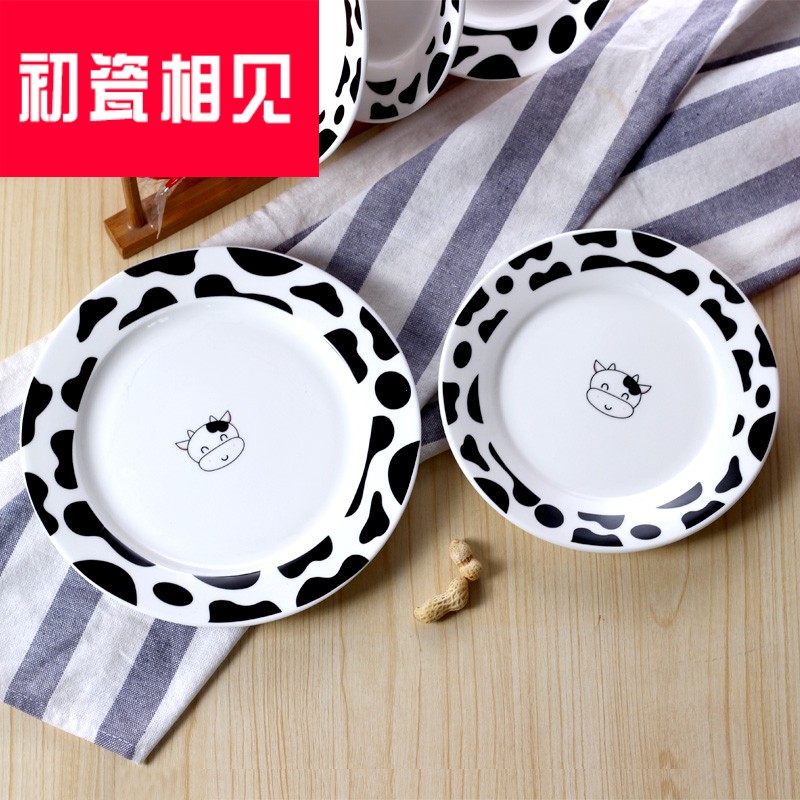 Ten - day home cows disc ceramic tableware porcelain meet each other at the beginning of the creative household cow cartoon panda plate ceramic pottery plate