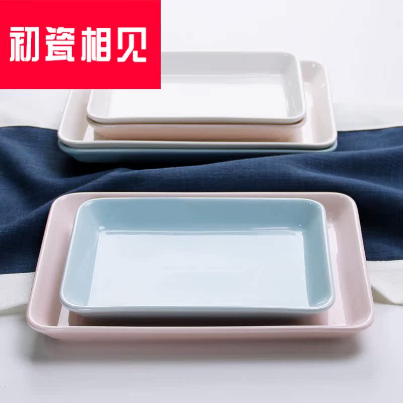 Porcelain meet each other at the beginning of the small tray was rectangular dish ceramic tableware color creative European household cake pan