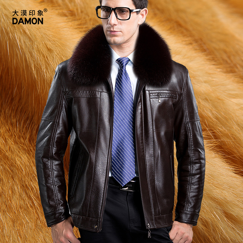 Middle aged fur coat men's coat winter plus suede thickened removable liner leather leather jacket middle-aged baby daddy dress