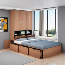 Modern simple small apartment tatami floor bed wardrobe integrated storage bed single box body bed balcony bed