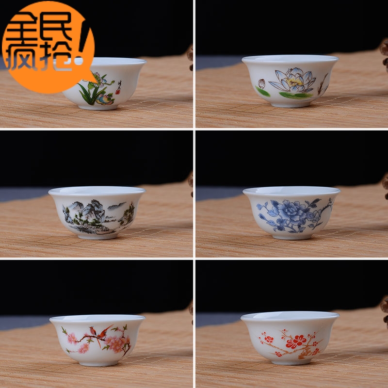 Hui shi ceramic cups kung fu noggin suit household use sample tea cup masters cup six porcelain tea set