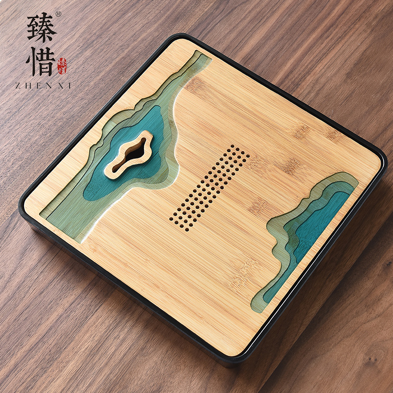 By understanding the modern contracted household bamboo tea tray tray ceramic epoxy resin kung fu tea set dry small tea table