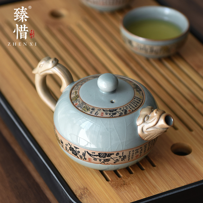 Become precious little teapot teacup lie longge up ceramic kung fu tea set suit household contracted manual single pot teapot