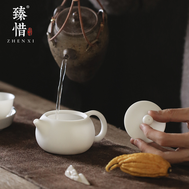 Become precious little thin foetus biscuit firing suet jade white porcelain teapot household kung fu tea teapot pure manual xi shi pot