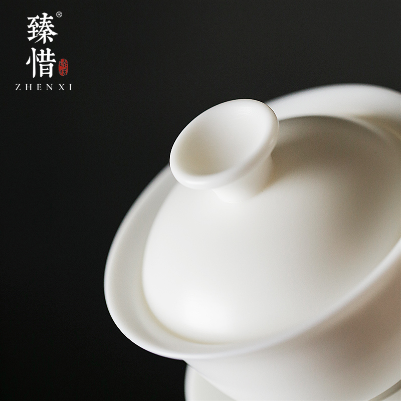 "Precious little dehua manual. China tureen suet jade white porcelain ceramic three household teapot kung fu tea cups