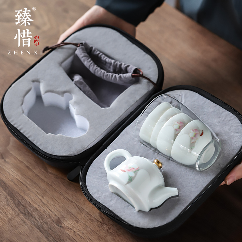 By understanding the modern kung fu tea set home sitting room portable travel crack cup contracted small ceramic tea tray