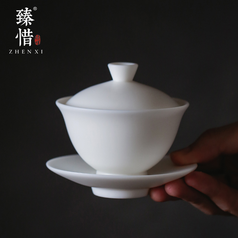 "Precious little dehua white porcelain manually suet jade porcelain ceramic three tureen household kung fu tea teapot teacup